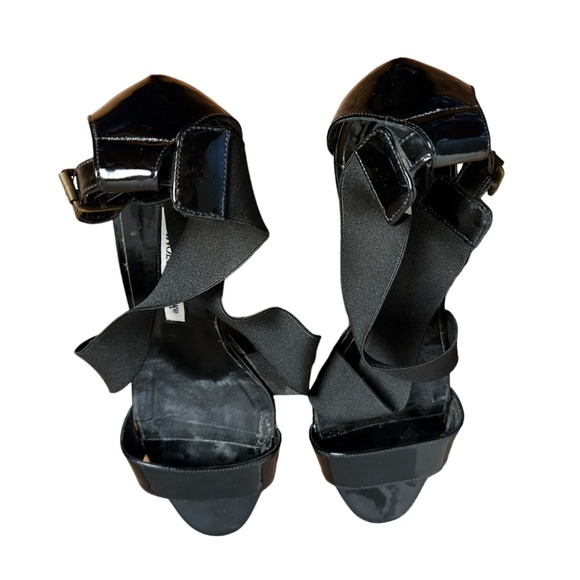 Manolo Blahnik Patent Leather Crisscross Strappy Wedge Sandals US7 37.5 Designer - Picture 7 of 8